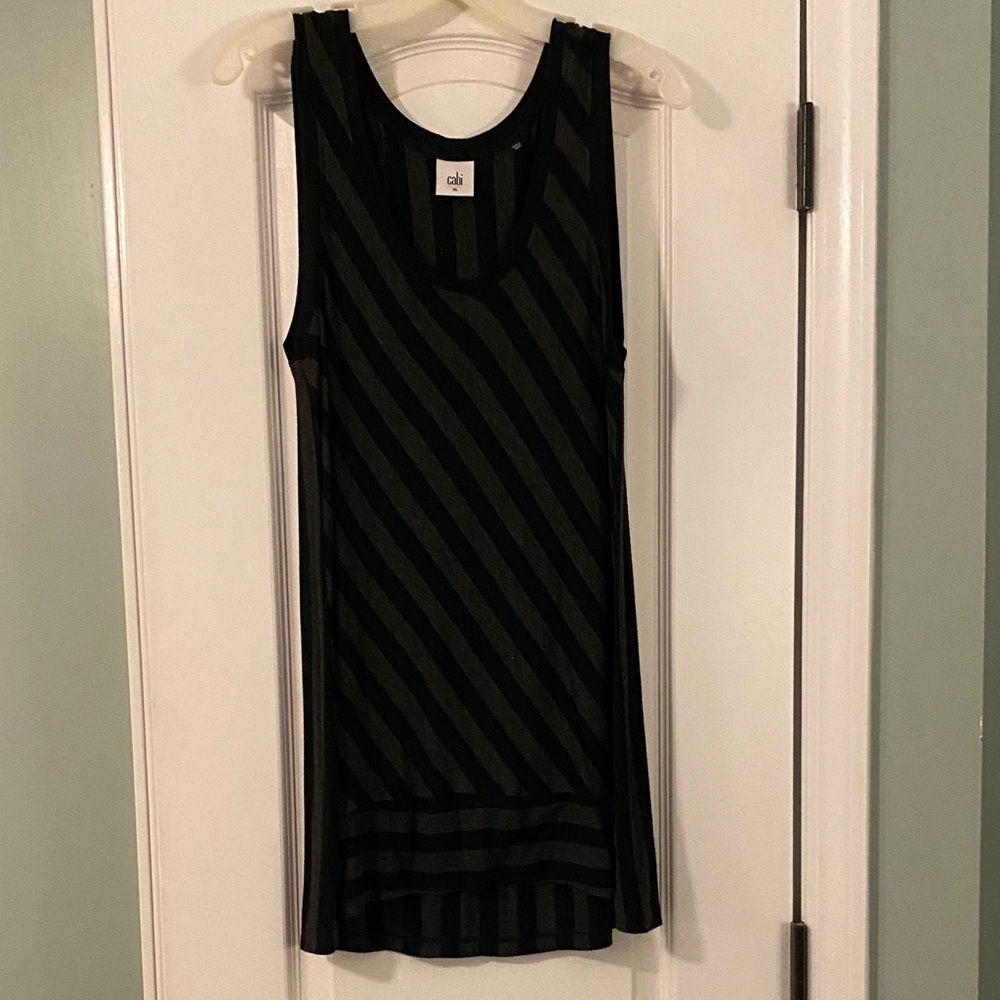 CAbi Black and Gray Striped Sleeveless Top
